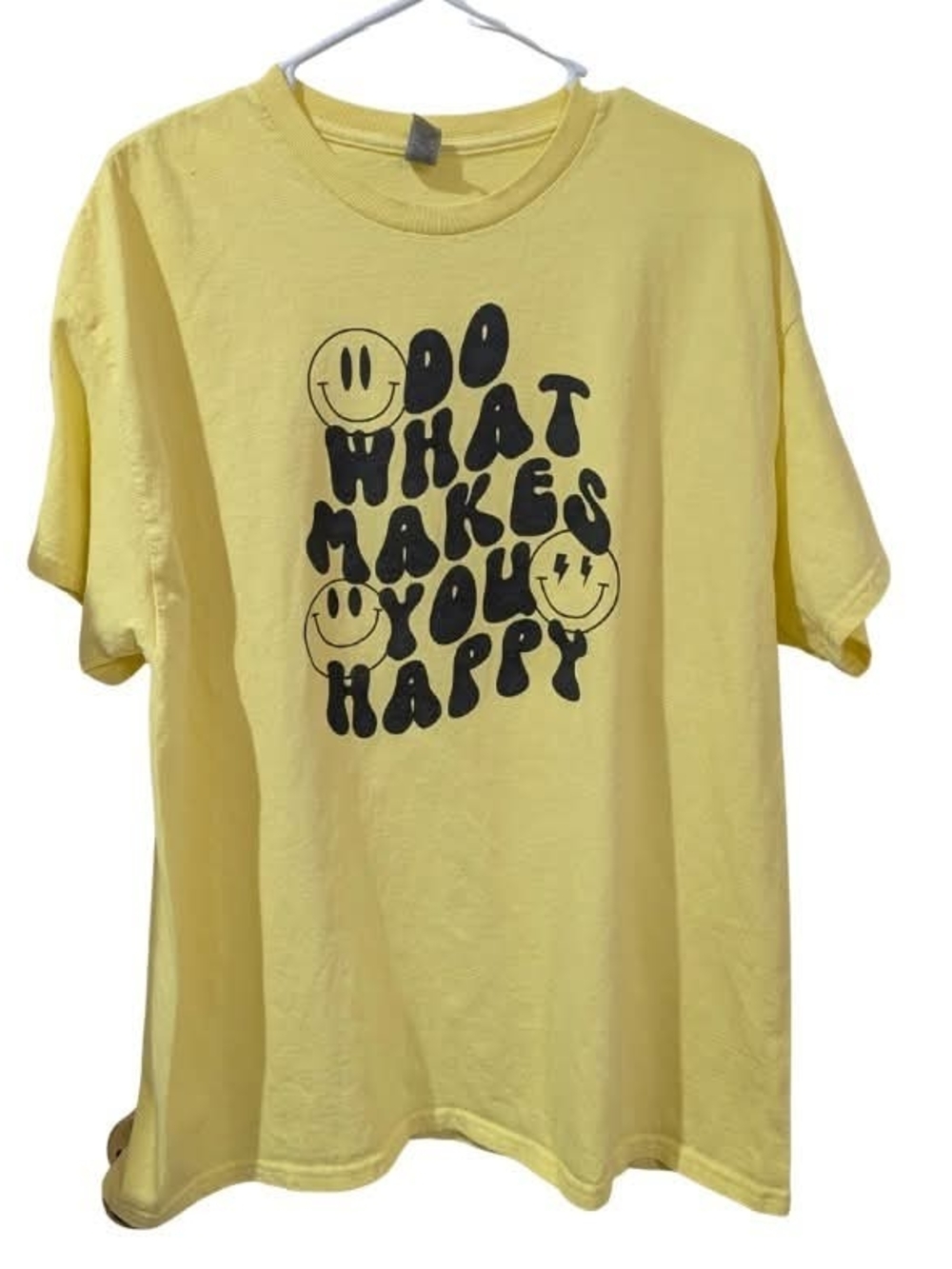 Gildan Yellow Graphic Tee with 'Do What Makes You Happy' Design